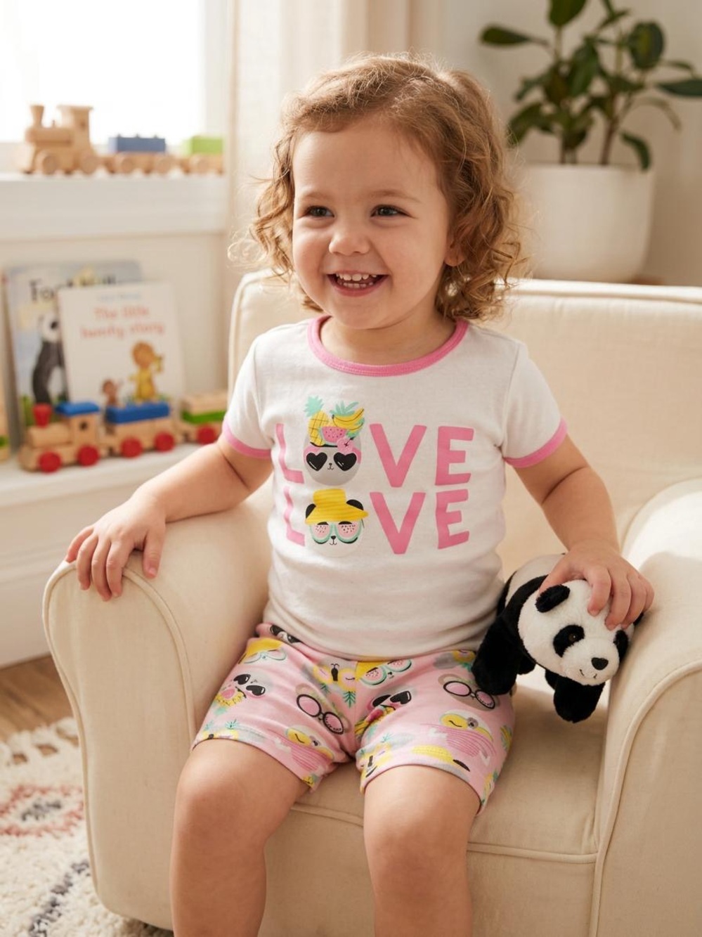 Girls White & Pink 'Love' Short Pajama Set